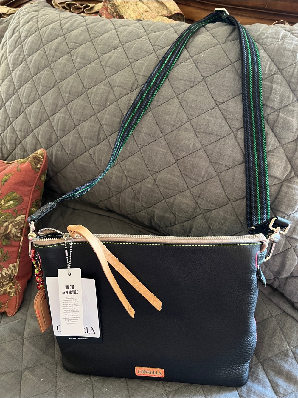 CONSUELA CYNDI DOWNTOWN BLACK LEATHER BAG WITH ADJUATABLE STRAP